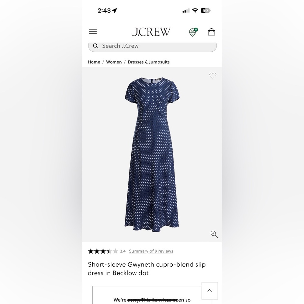 J. Crew Short-sleeve Gwyneth cupro-blend slip dress in Becklow dot - Picture 4 of 4